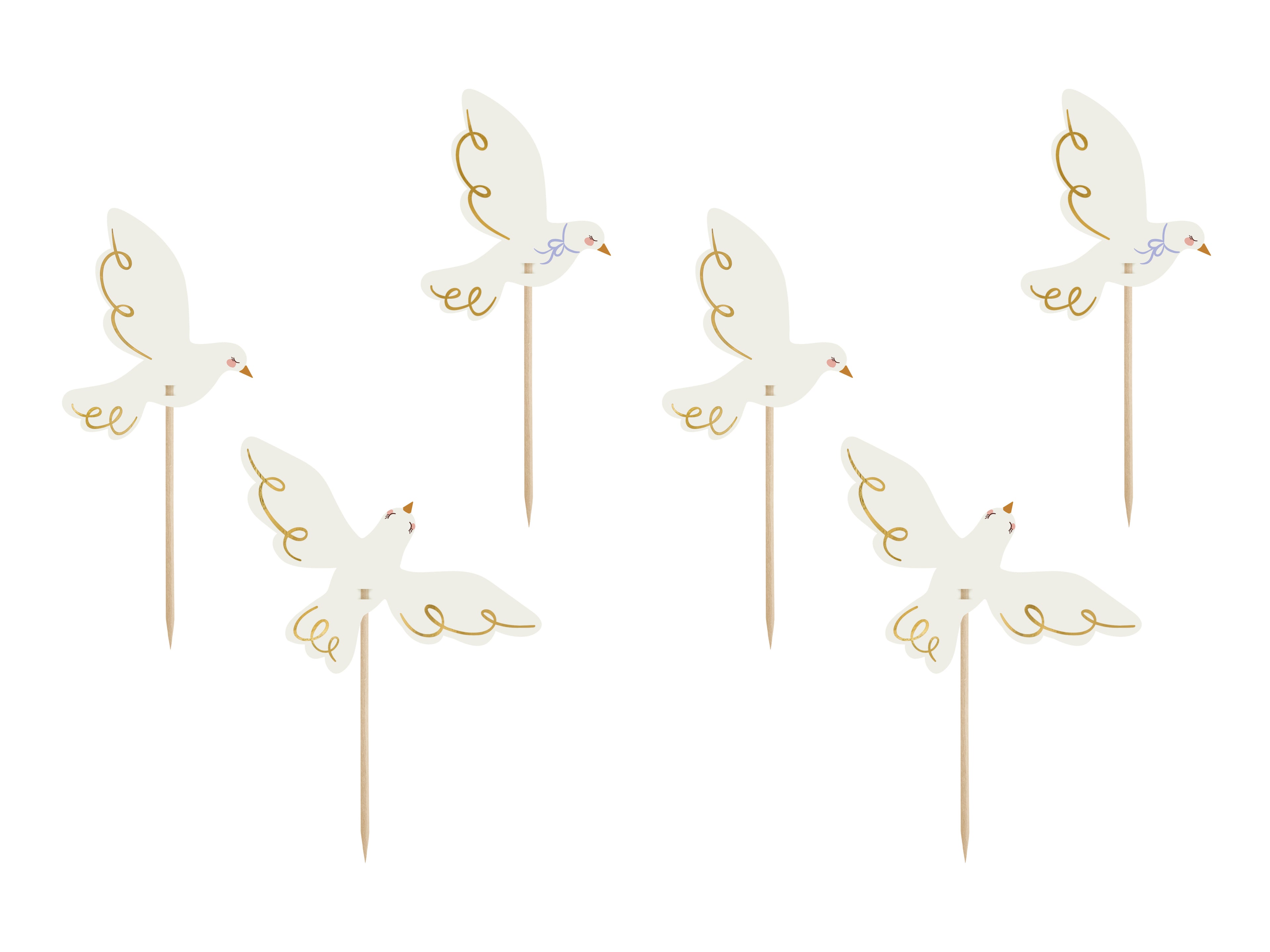 Cupcake‑Dekorationen „Tauben“ – 6er Set | 3 Motive je 2 Stück | 14,5 cm | Hochzeit, Taufe & Kommunion