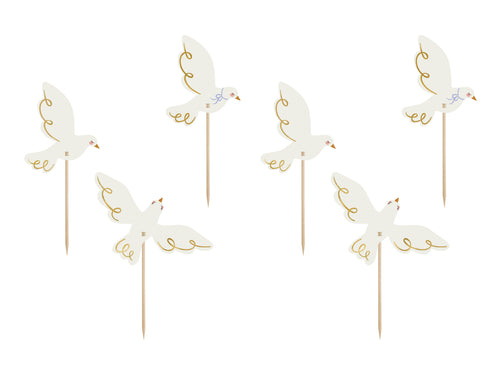 Cupcake‑Dekorationen „Tauben“ – 6er Set | 3 Motive je 2 Stück | 14,5 cm | Hochzeit, Taufe & Kommunion