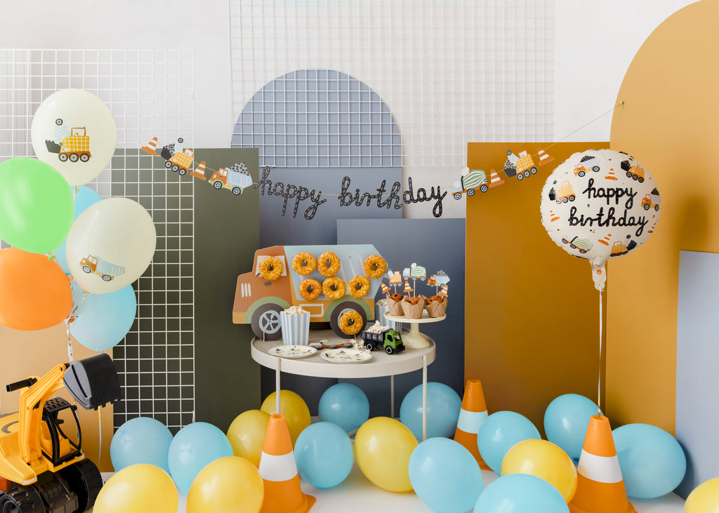Cupcake‑Dekorationen „Baustellenfahrzeuge“ – 6er Set | 4–7 cm | Topper Bagger, LKW, Mischwagen & Pylone | Kindergeburtstag Baustelle