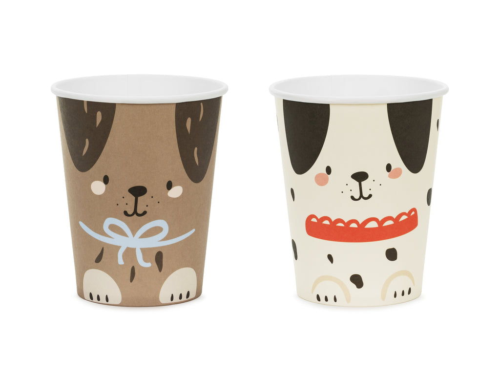 Hundebecher 220 ml – Pappbecher mit Hundemotiven, 3 Designs, Einweg, 1 Packung/6 Stück, nicht für Heißgetränke