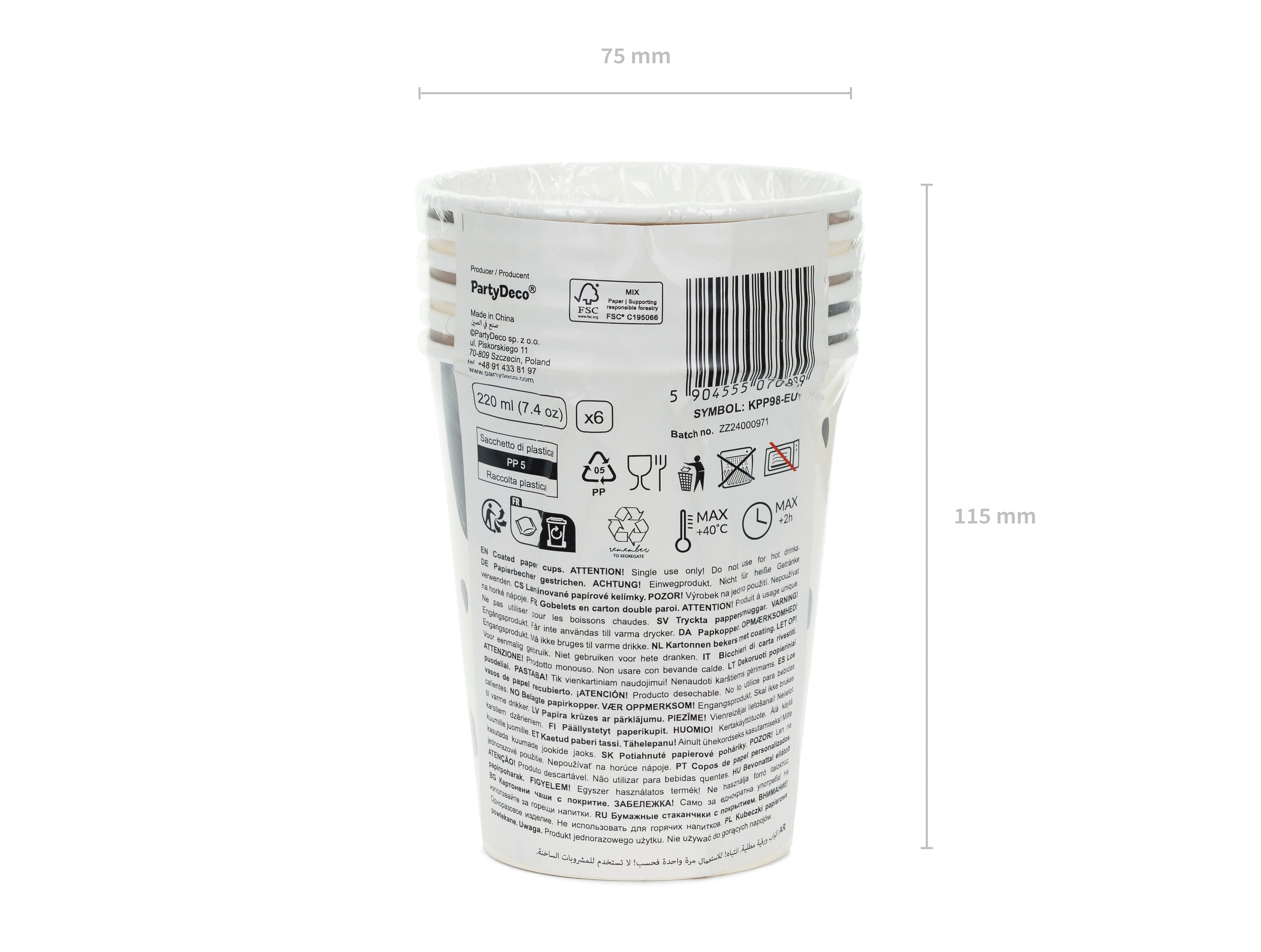 Hundebecher 220 ml – Pappbecher mit Hundemotiven, 3 Designs, Einweg, 1 Packung/6 Stück, nicht für Heißgetränke