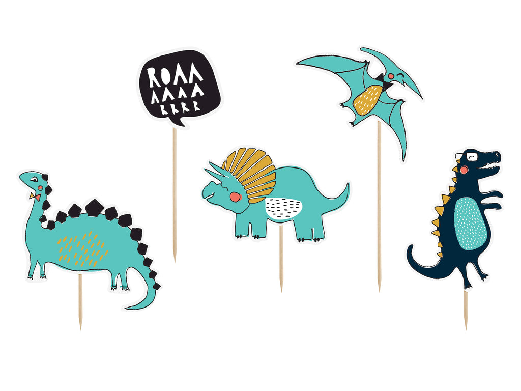 Dinosaurier‑Topper – 5er Set Kuchen‑ & Cupcake‑Deko | 10,5–20 cm | Dino Partydeko für Kindergeburtstag