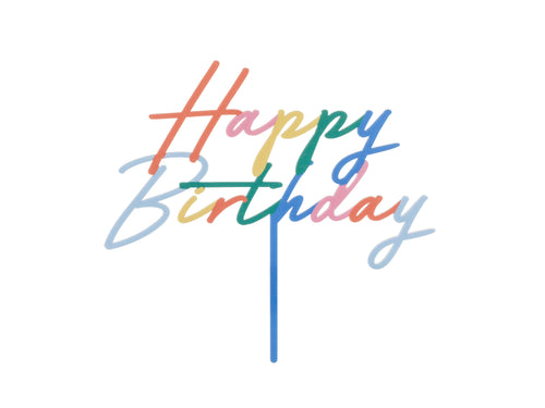 Acryl Kuchen Topper „Happy Birthday“ – Bunt Matt, 18 × 16,5 cm | Tortenaufsatz in Pastell‑Farben für Geburtstag & Party