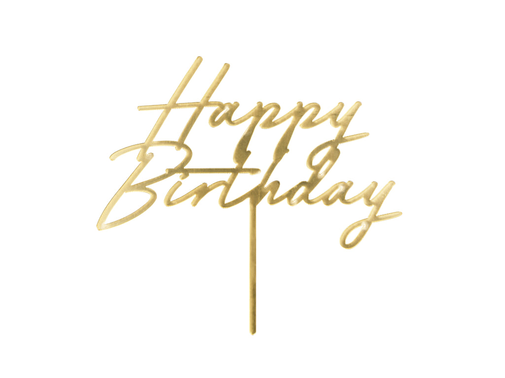 Acryl Kuchen Topper „Happy Birthday“ – Gold, 18 × 16,5 cm | Wiederverwendbarer Tortenaufsatz für Geburtstag & Party
