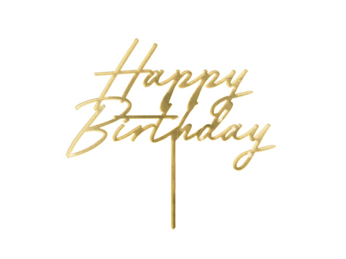 Acryl Kuchen Topper „Happy Birthday“ – Gold, 18 × 16,5 cm | Wiederverwendbarer Tortenaufsatz für Geburtstag & Party