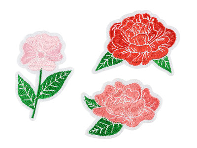 Aufbügelbare Blumenmotive – 3er Set Patches im Farbmix | Bügelbilder für Kleidung, Jeans & Taschen | 4,5–6,5 × 4,5–7 cm | DIY ,Upcycling
