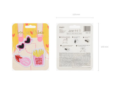 Aufbügelmotive „Kiss me“ – 3‑teiliges Set | Bügelpatches in Farbmix | Aufnäher für Kleidung, DIY, Jeans, Taschen | 4,5–6,5 × 3–6 cm