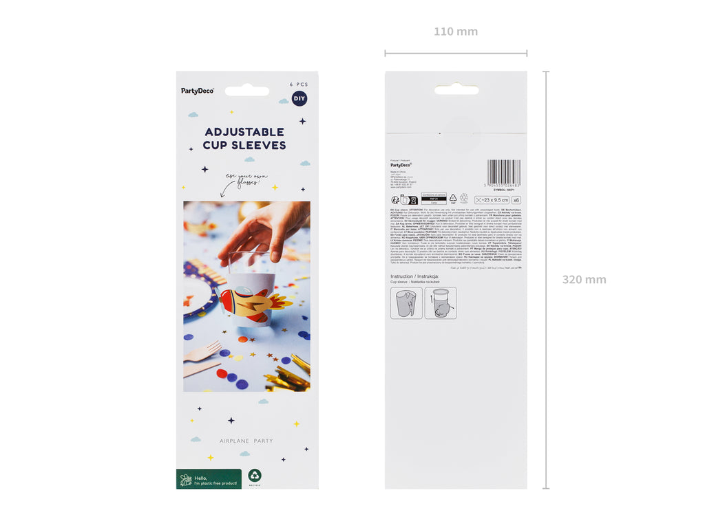 Flugzeug‑Becherdeckel – 6er Set | Aufsätze für Partybecher im Farbmix | DIY, ca. 23 × 9,5 cm (flach) | Kindergeburtstag & Reise‑Mottoparty