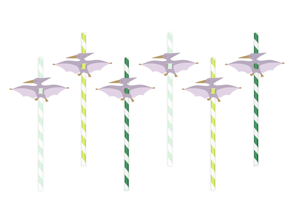 Pterodactylus‑Strohhalme – 6er Set | Papierstrohhalme mit Dino‑Aufsätzen | 19,5 cm | Kindergeburtstag & Dino‑Mottoparty