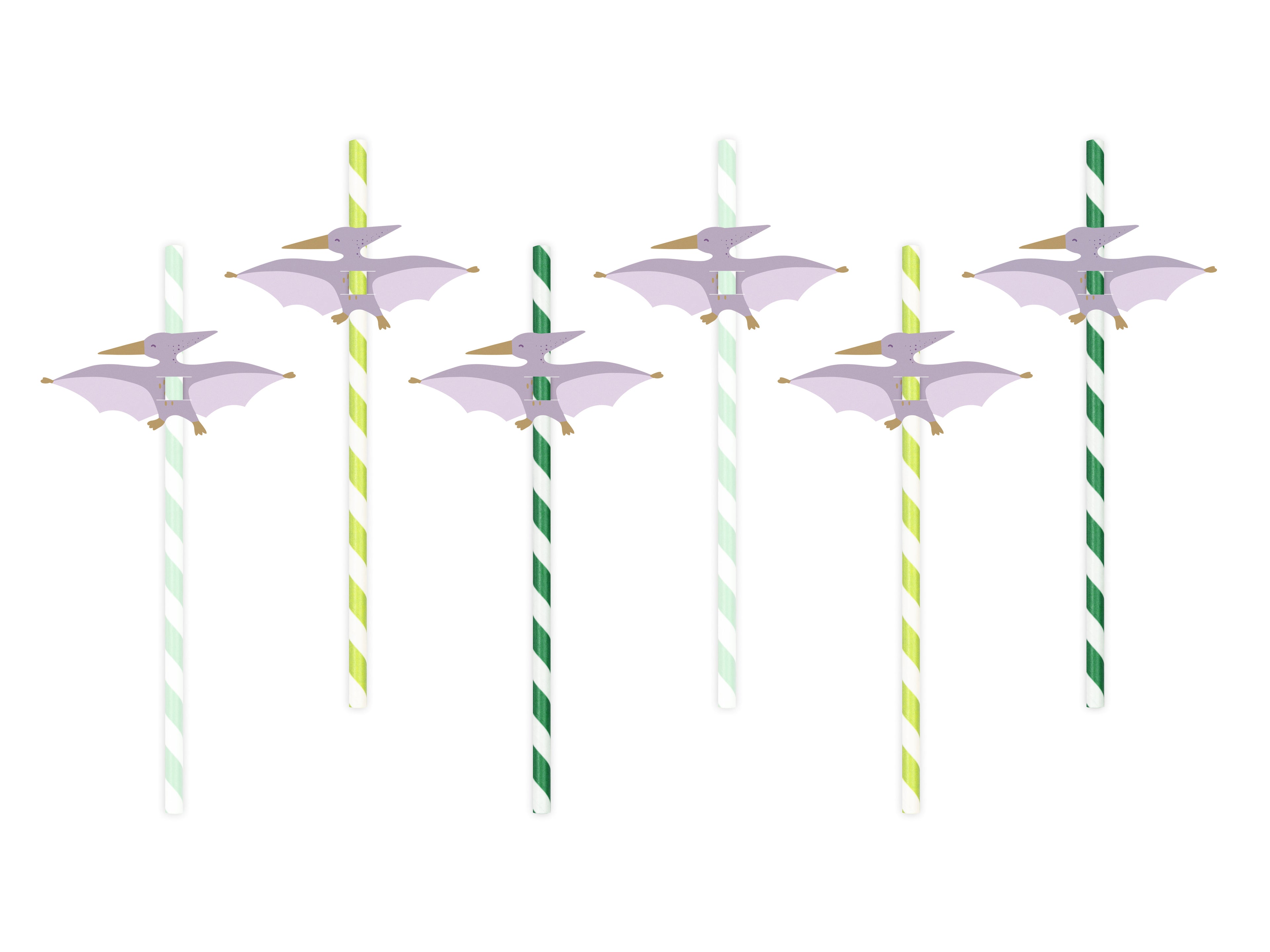 Pterodactylus‑Strohhalme – 6er Set | Papierstrohhalme mit Dino‑Aufsätzen | 19,5 cm | Kindergeburtstag & Dino‑Mottoparty