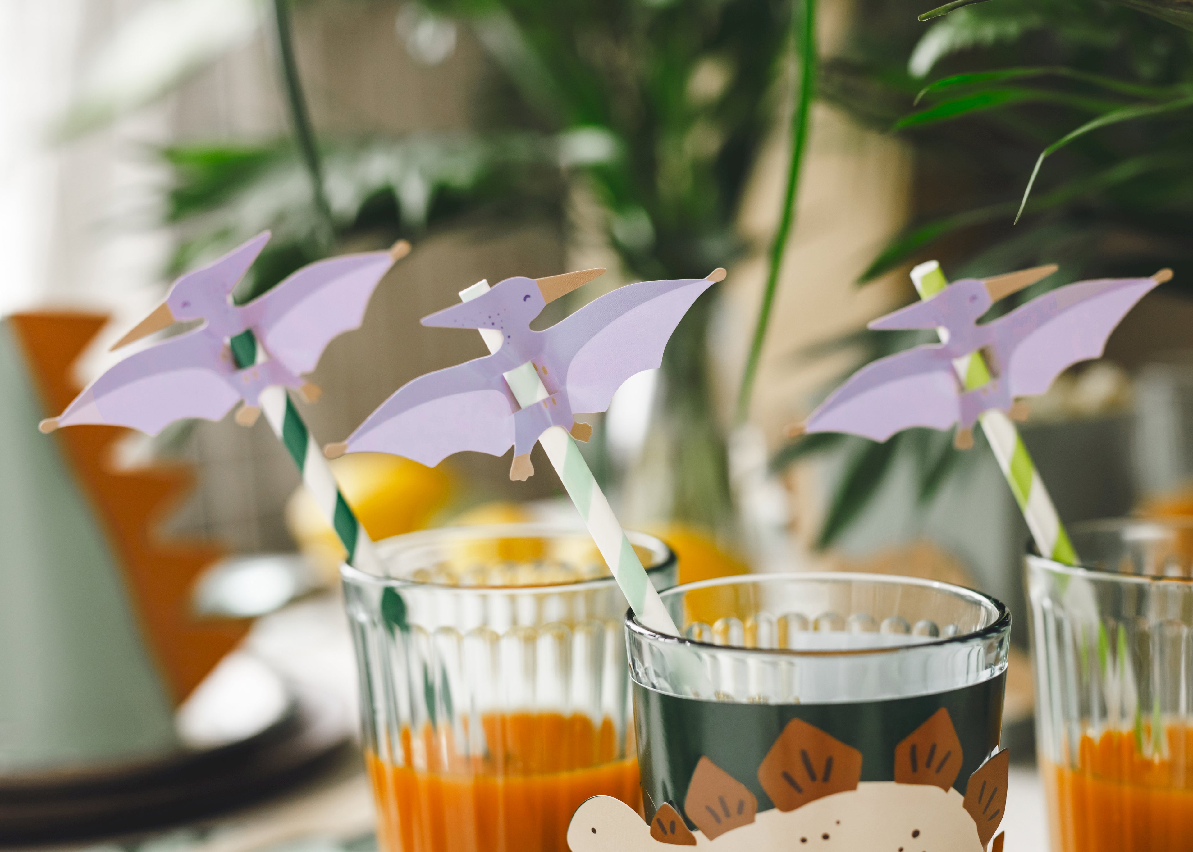 Pterodactylus‑Strohhalme – 6er Set | Papierstrohhalme mit Dino‑Aufsätzen | 19,5 cm | Kindergeburtstag & Dino‑Mottoparty