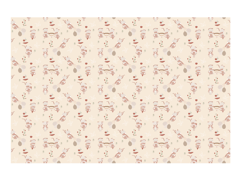 Papiertischdecke „Mäuse“ – 180 × 120 cm | Beigefarbene Einweg‑Tischdecke mit süßem Mäusemotiv | Kinderparty & Geburtstag