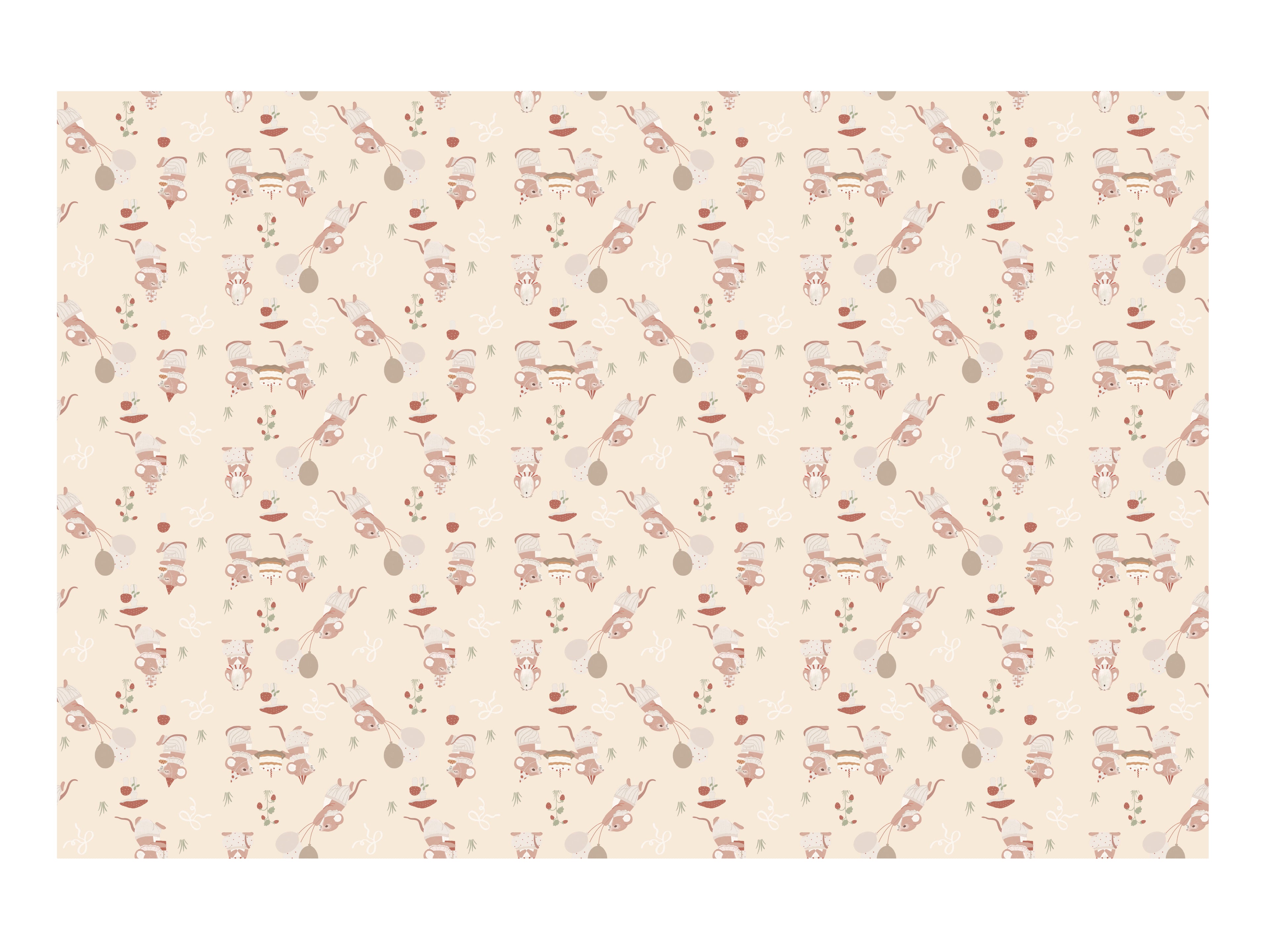 Papiertischdecke „Mäuse“ – 180 × 120 cm | Beigefarbene Einweg‑Tischdecke mit süßem Mäusemotiv | Kinderparty & Geburtstag