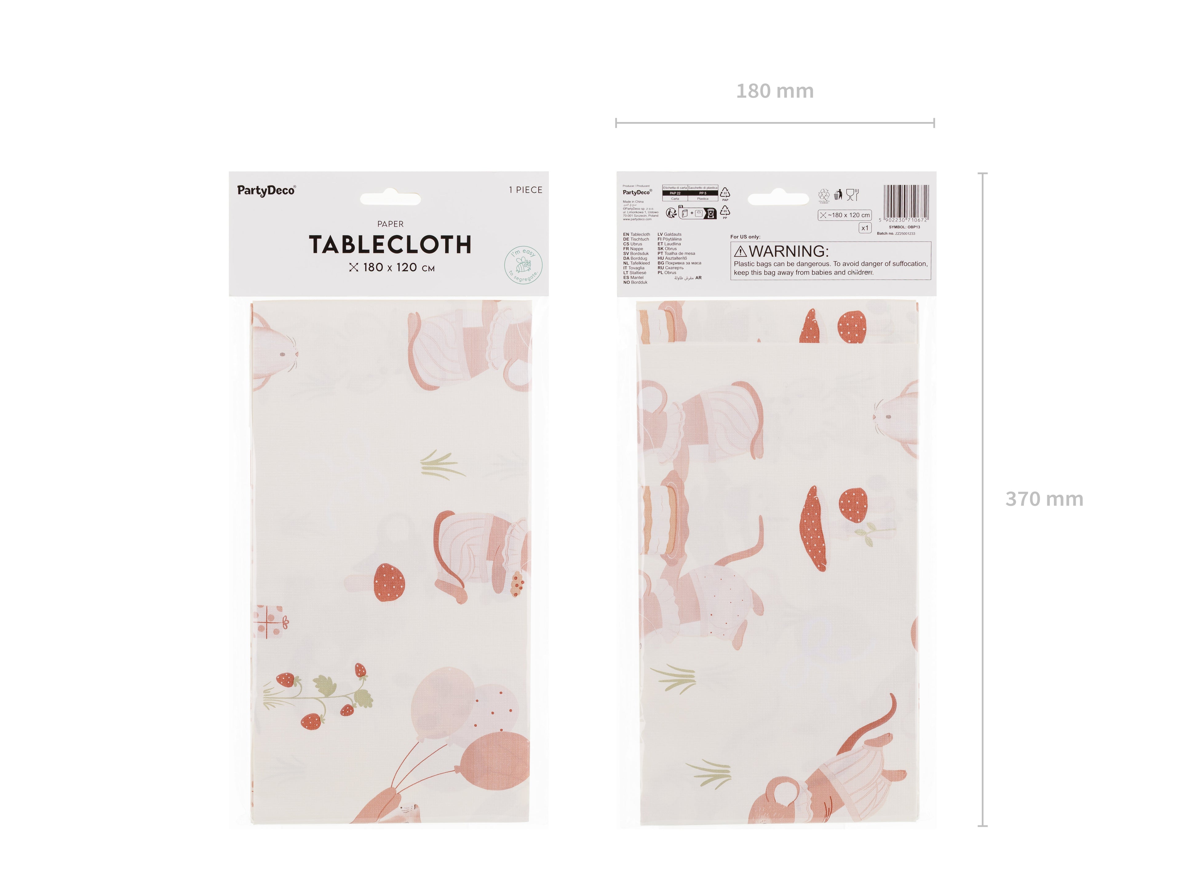 Papiertischdecke „Mäuse“ – 180 × 120 cm | Beigefarbene Einweg‑Tischdecke mit süßem Mäusemotiv | Kinderparty & Geburtstag