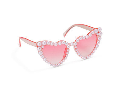Herzförmige JGA‑Brille mit Perlen – Rosa oder Weiß | Partybrille für JGA, Bridal Shower & Fotos | Herzbrille Accessoire