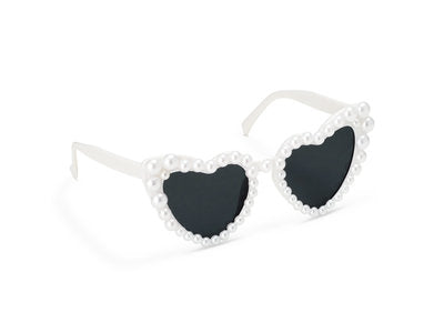 Herzförmige JGA‑Brille mit Perlen – Rosa oder Weiß | Partybrille für JGA, Bridal Shower & Fotos | Herzbrille Accessoire