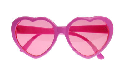 Herzbrille, Rosa - Herzförmige Brille, rosa, Maße: Rahmenbreite 14 Zentimeter, Rahmenhöhe 6 Zentimeter, Bügellänge 13 Zentimeter