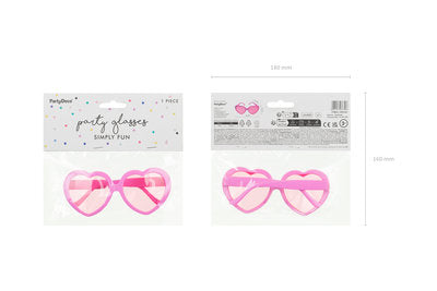 Herzbrille, Rosa - Herzförmige Brille, rosa, Maße: Rahmenbreite 14 Zentimeter, Rahmenhöhe 6 Zentimeter, Bügellänge 13 Zentimeter