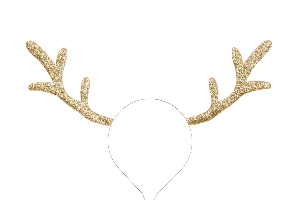 Rentier‑Haarreif Gold – Metall Stirnreif mit glitzerndem Geweih | 34,5 × 22 cm | Weihnachts‑ & Party‑Accessoire