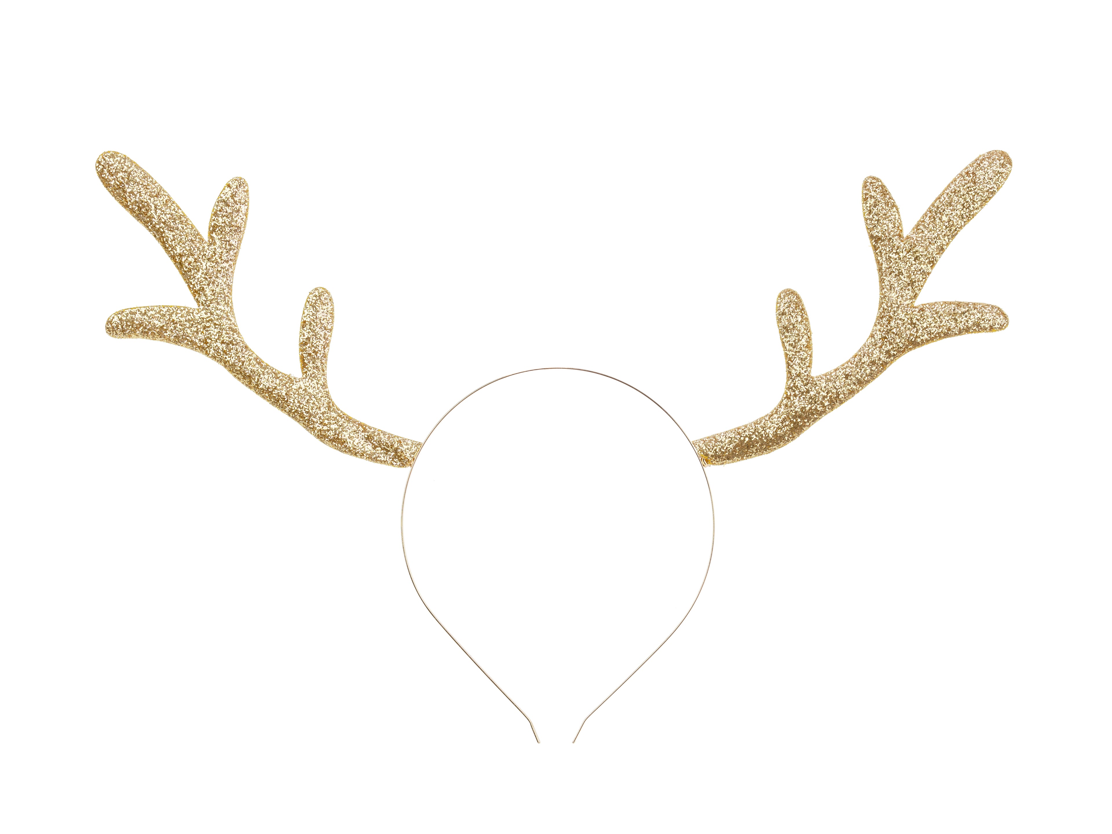 Rentier‑Haarreif Gold – Metall Stirnreif mit glitzerndem Geweih | 34,5 × 22 cm | Weihnachts‑ & Party‑Accessoire