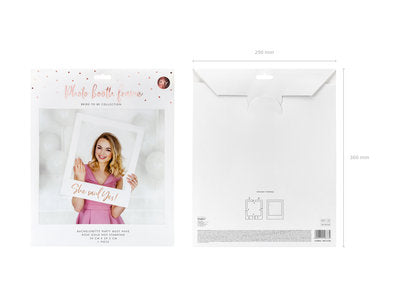 Selfie‑Rahmen „She Said Yes“ – Weiß & Roségold | 50 × 59,5 cm | JGA , Verlobungs‑Fotoprop, zum Selbstaufbau