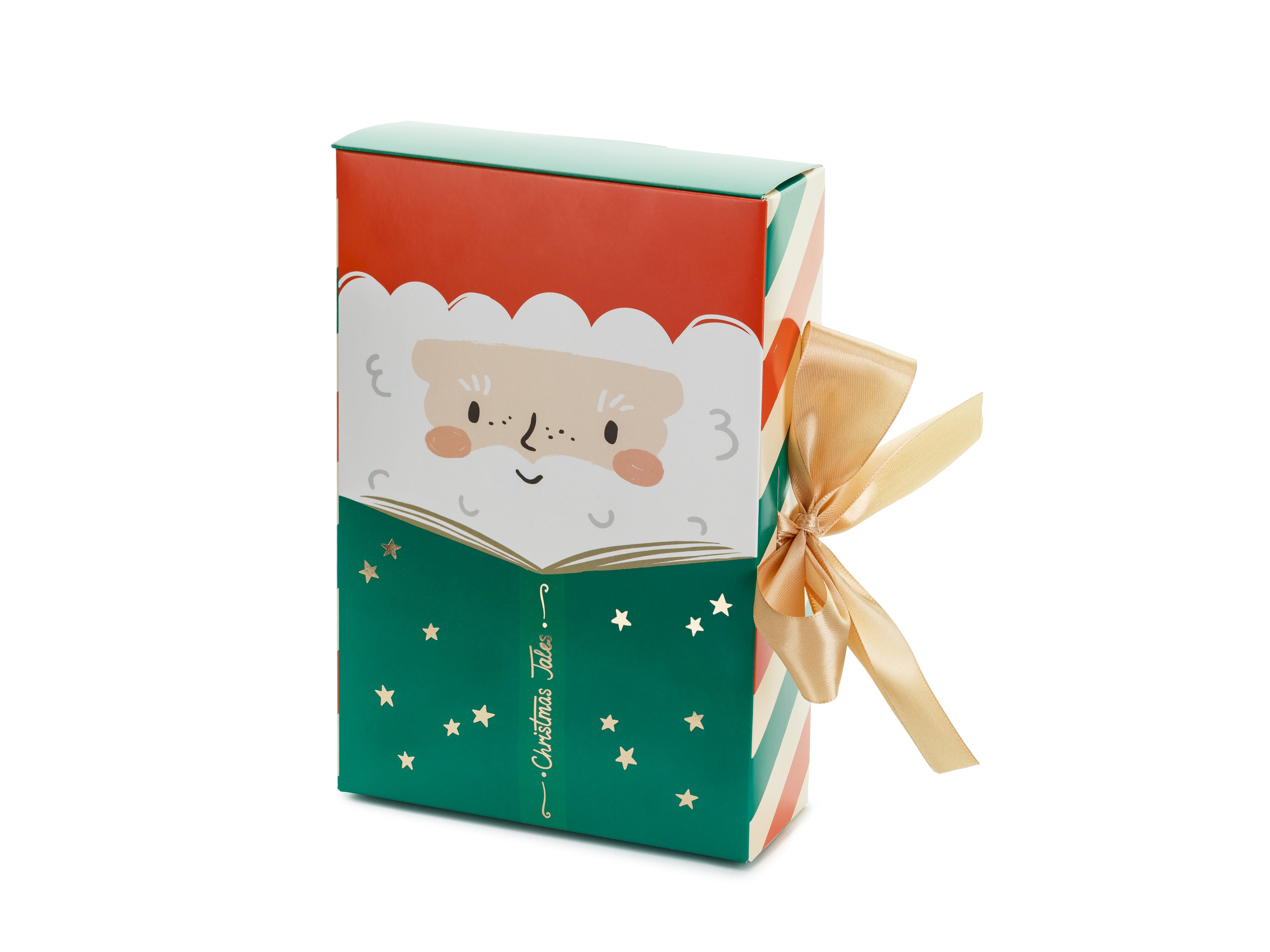 Weihnachtsmann Geschenkbox – 6 × 22,5 × 15 cm | Geschenkverpackung mit goldenem Band | DIY Faltbox, Farbmix