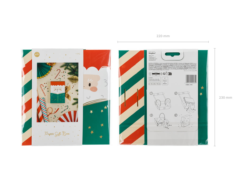 Weihnachtsmann Geschenkbox – 6 × 22,5 × 15 cm | Geschenkverpackung mit goldenem Band | DIY Faltbox, Farbmix