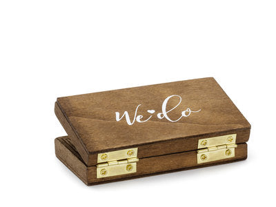 Holzbox für Eheringe – Ringkästchen aus Holz mit weißer Schrift | 10 × 5,5 cm | Ringbox Hochzeit, Trauringbox, Rustic Wedding
