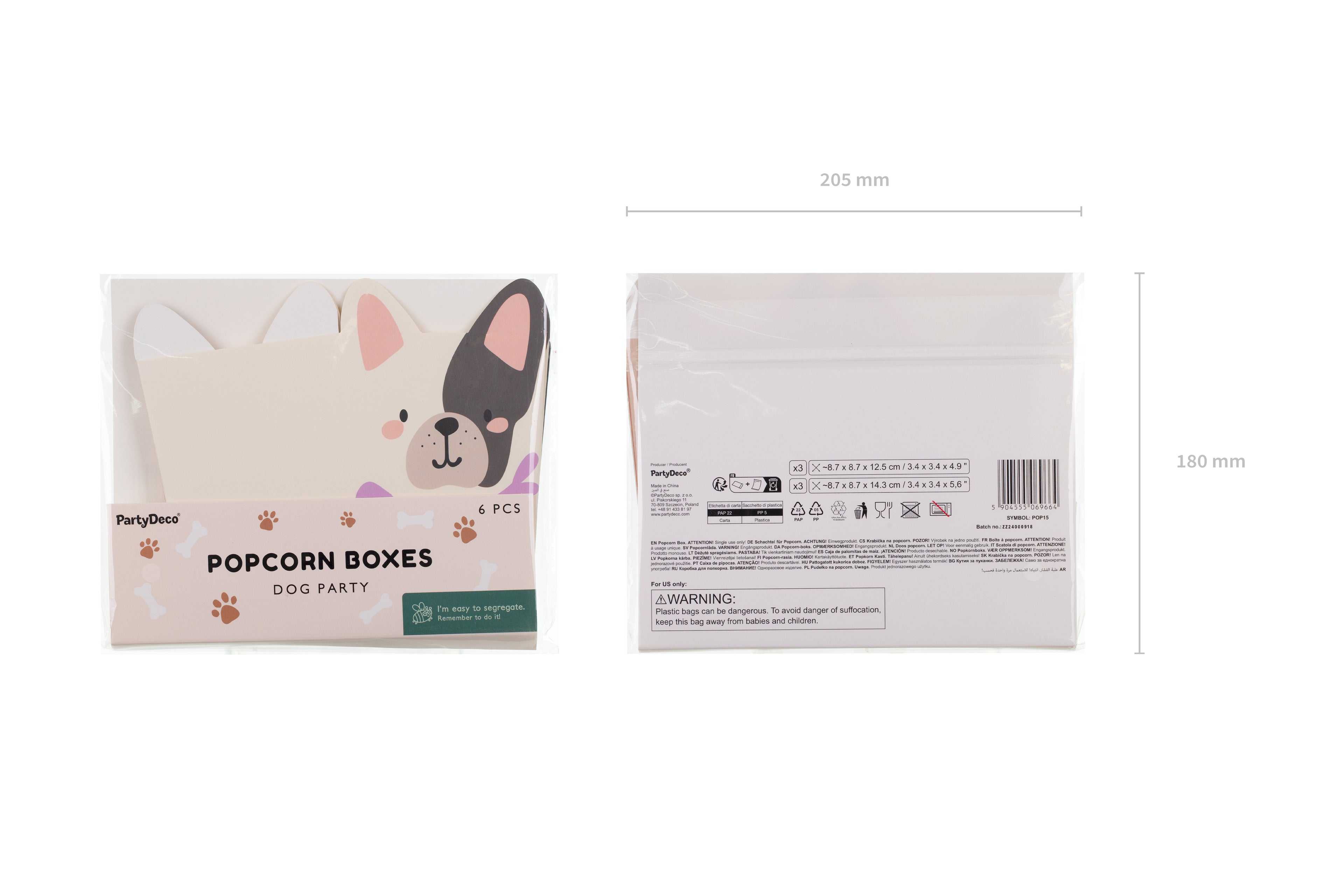 Hunde Popcorn‑Boxen – 6er Set | Snackboxen in Hundedesigns | 8,7 × 8,7 cm, Höhe 12,5–14,3 cm | Kindergeburtstag & Party