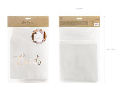 Briefumschlagbox „Cards“ – Weiß mit roségoldenem Metallic‑Print | 24 × 24 × 24 cm | Kartenbox für Hochzeit, Geburtstag, Taufe &Geldgeschenke