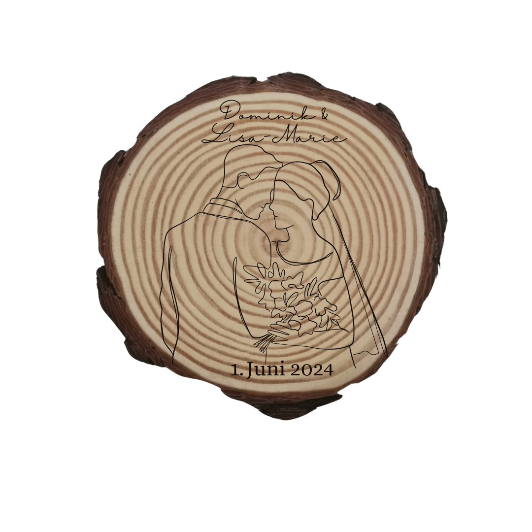Gravierte Holzscheibe Hochzeit – personalisiert mit Namen & Datum – rustikale Hochzeitsdeko – Geschenk für Brautpaar – Ringträger Holz