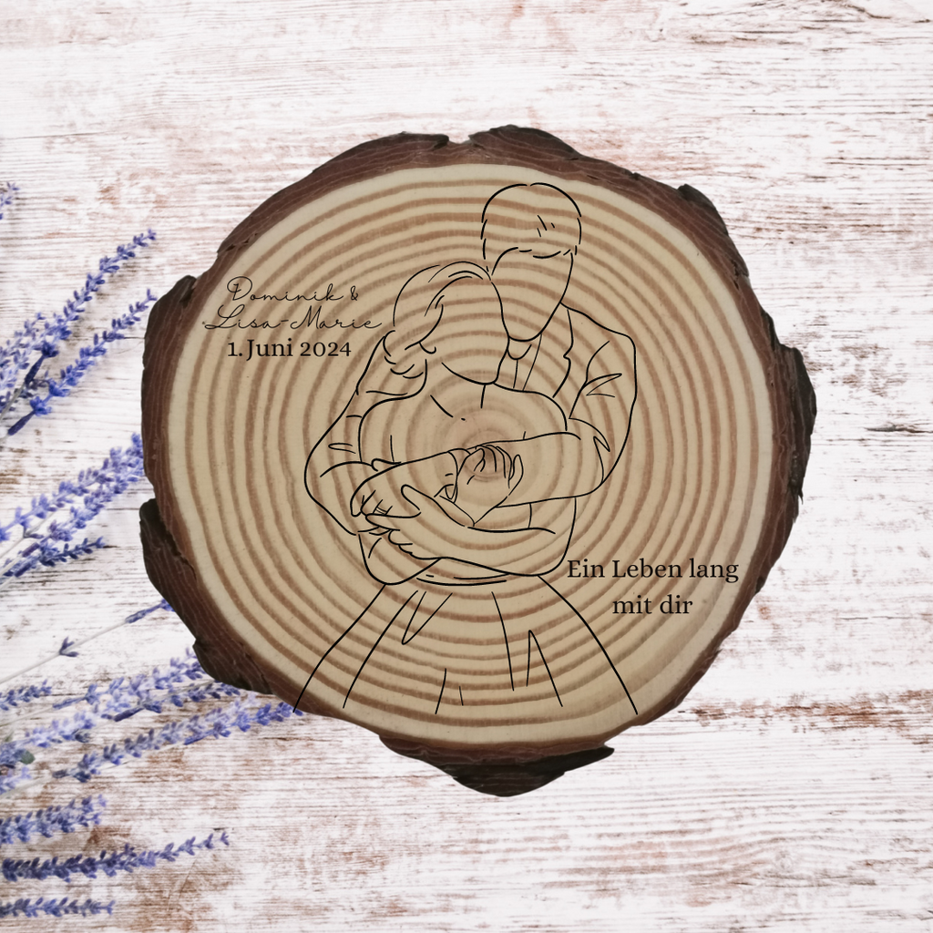 Gravierte Holzscheibe Hochzeit – personalisiert mit Namen & Datum – rustikale Hochzeitsdeko – Geschenk für Brautpaar – Ringträger Holz