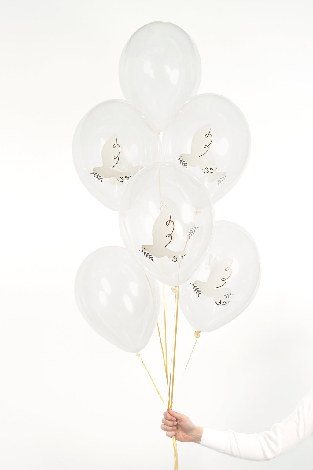 Luftballons „Tauben“ – 6er Set kristallklar | 30 cm | Doppelseitiger, farbiger Druck für Hochzeit, Taufe & Kommunion