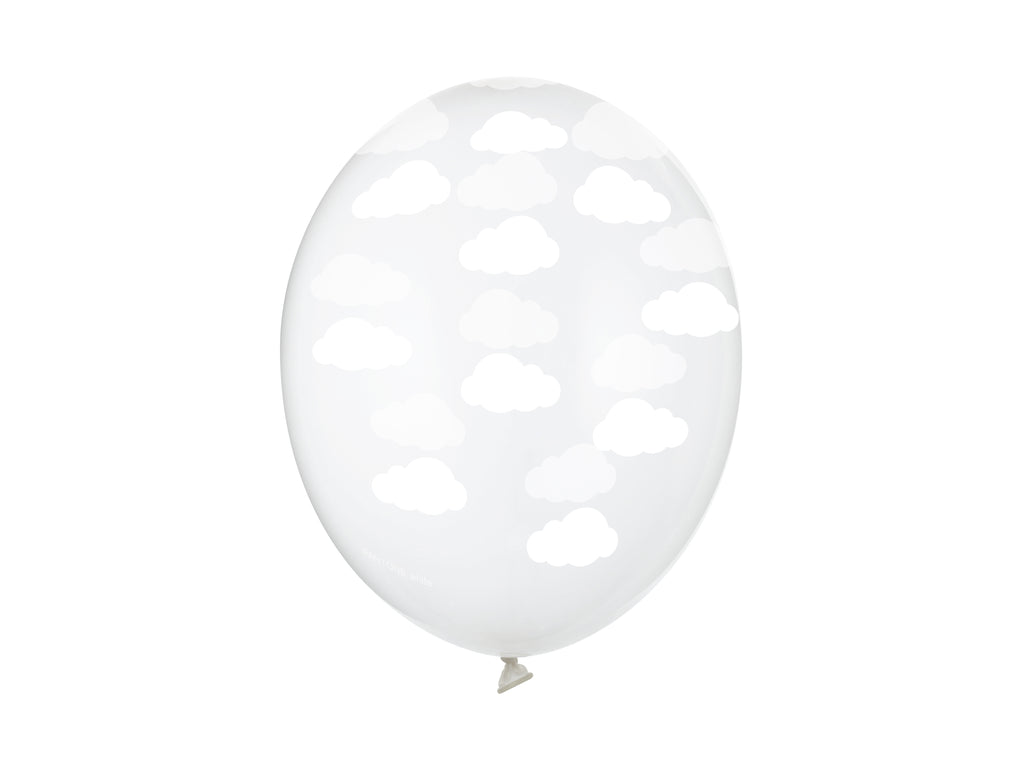 Luftballons „Wolken“ – 30 cm kristallklar | Starker Latexballon mit weißem Rundum‑Wolkenprint | 50er Pack