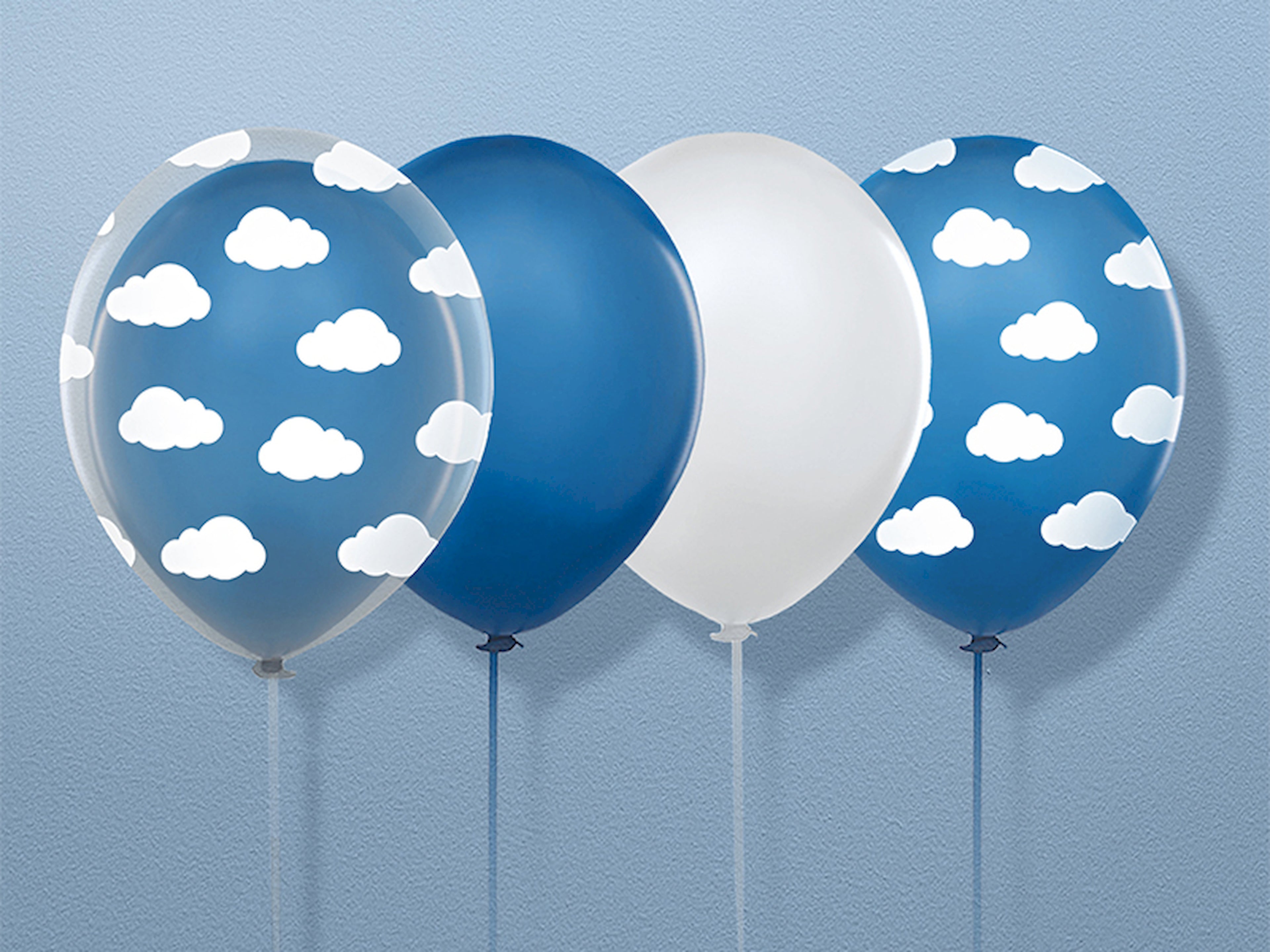 Luftballons „Wolken“ – 30 cm kristallklar | Starker Latexballon mit weißem Rundum‑Wolkenprint | 50er Pack