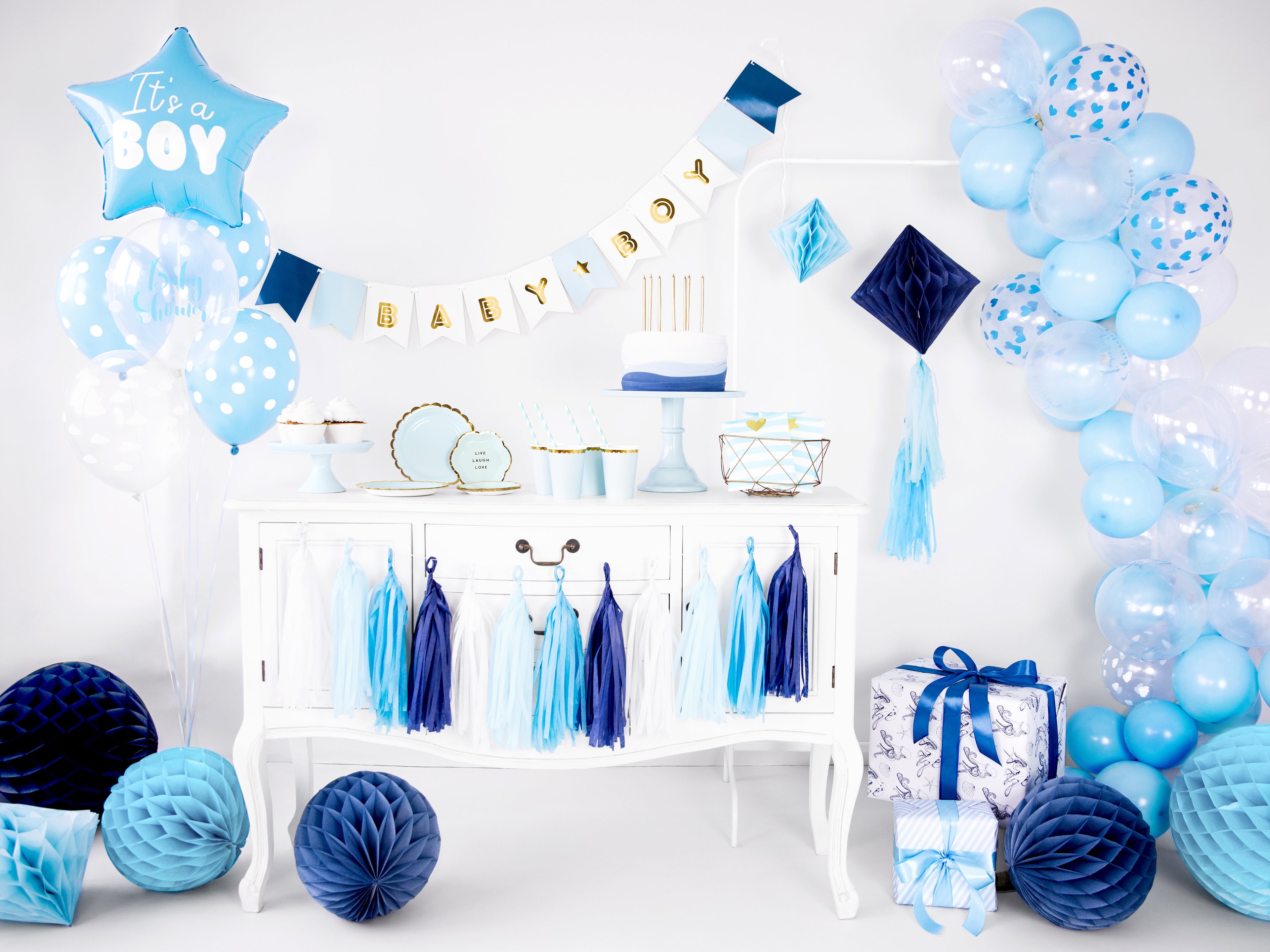 Luftballons „Wolken“ – 30 cm kristallklar | Starker Latexballon mit weißem Rundum‑Wolkenprint | 50er Pack
