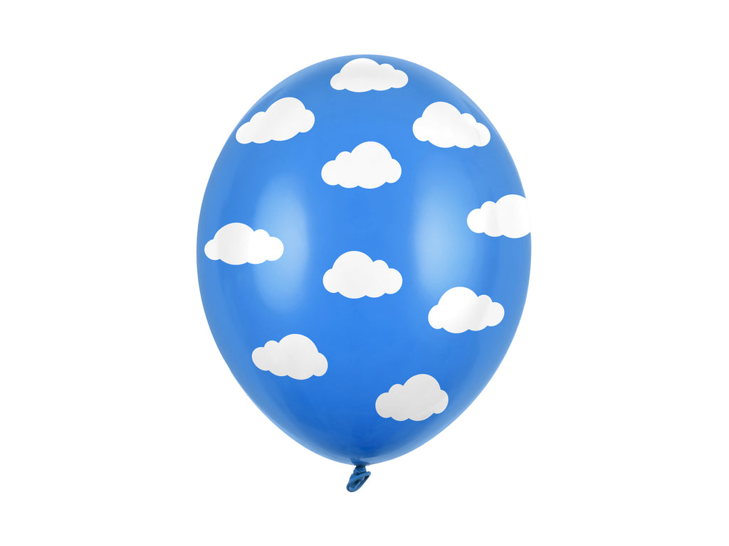 Luftballons „Wolken“ – 30 cm Kornblumenblau Pastell | Starker Latexballon mit weißem Rundum‑Print | 50er Pack