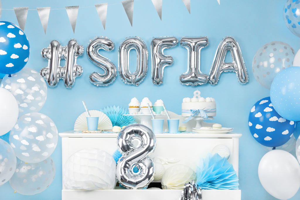 Luftballons „Wolken“ – 30 cm Kornblumenblau Pastell | Starker Latexballon mit weißem Rundum‑Print | 50er Pack