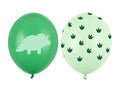 Luftballons „Dinosaurier“ – 30 cm | 50er Pack | Dunkelgrün mit hellgrünem Print (beidseitig) & Hellgrün mit dunkelgrünem Rundum‑Print