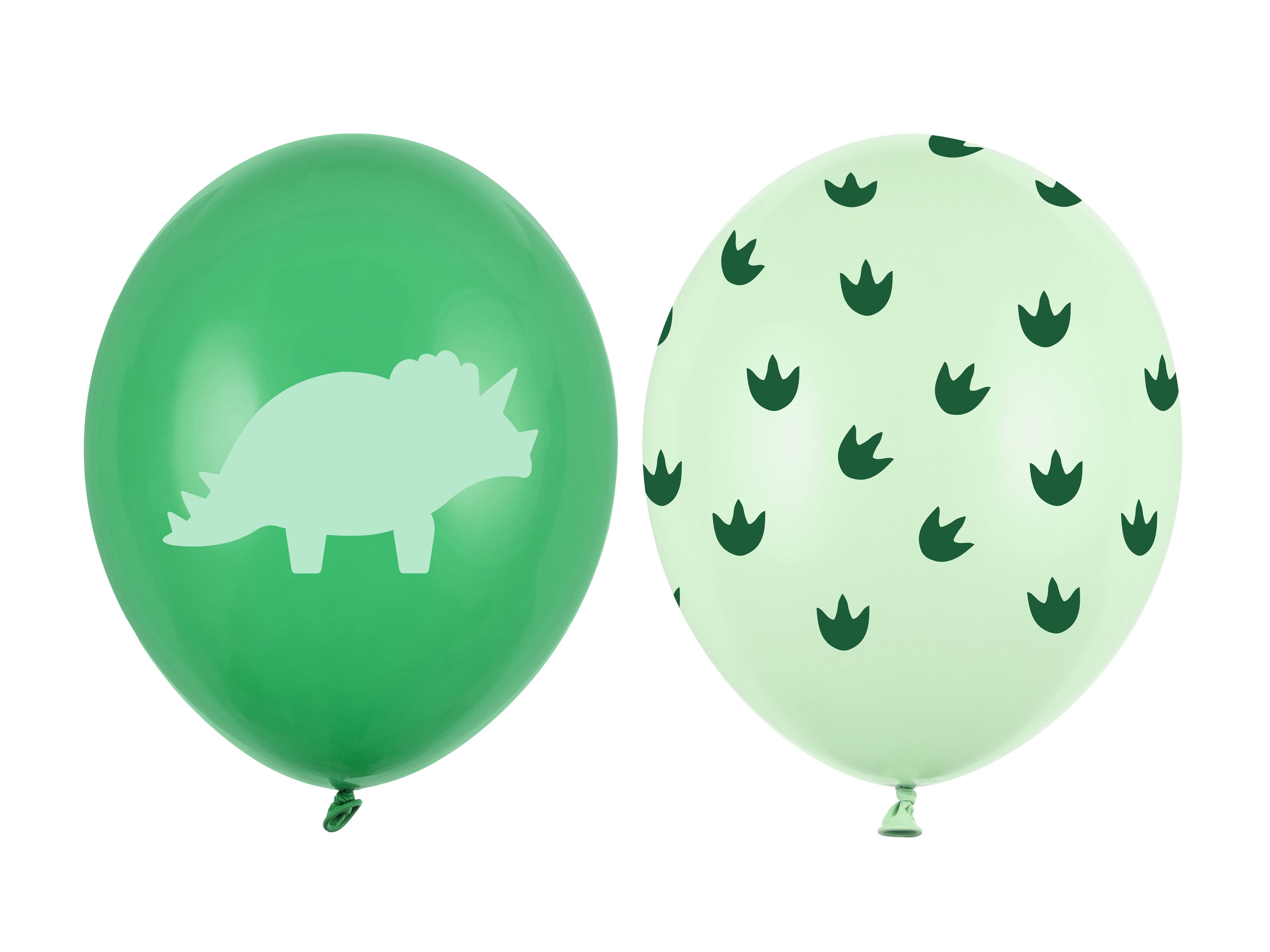 Luftballons „Dinosaurier“ – 30 cm | 50er Pack | Dunkelgrün mit hellgrünem Print (beidseitig) & Hellgrün mit dunkelgrünem Rundum‑Print