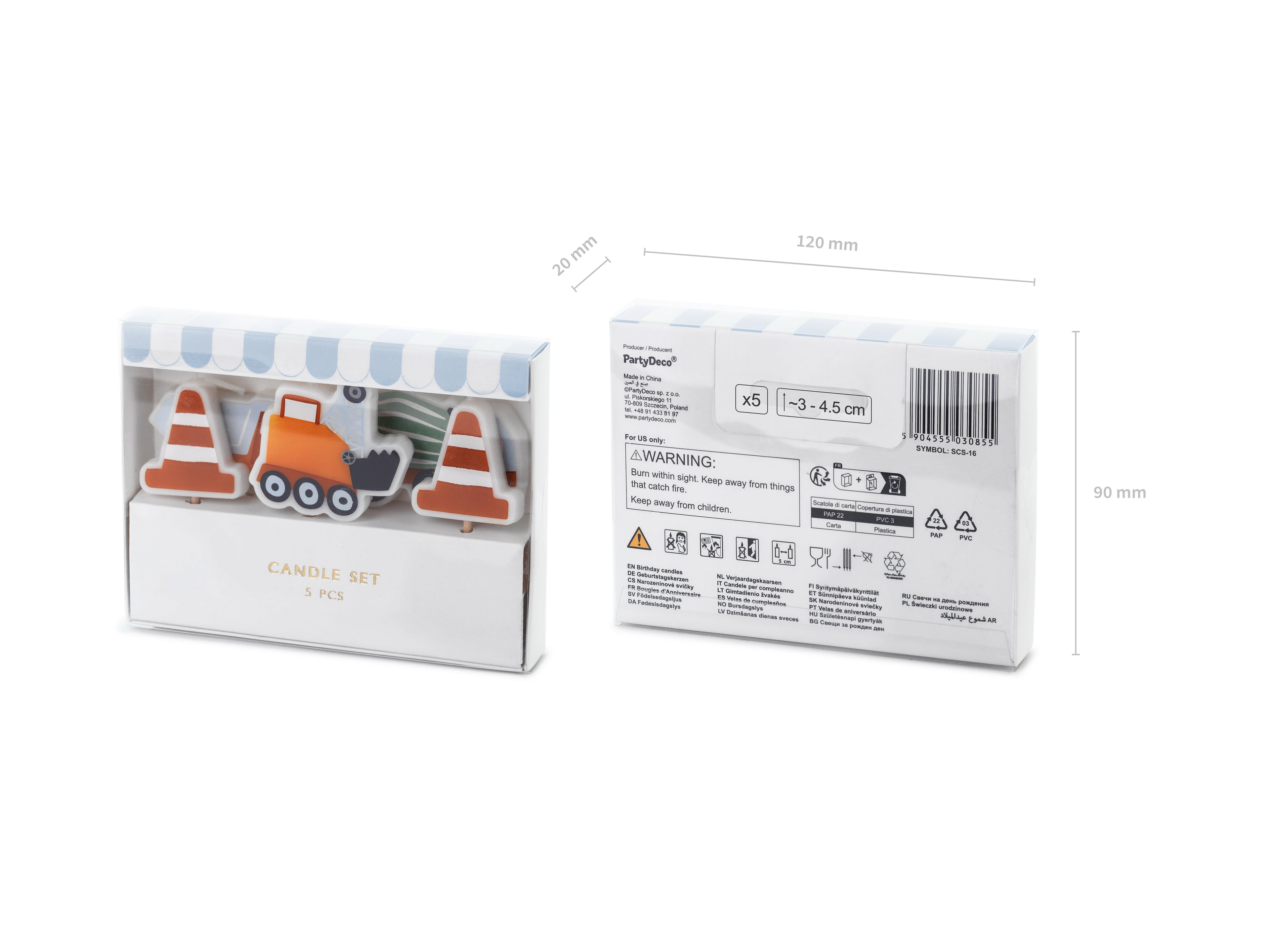 Geburtstagskerzen „Baustelle“ – 5er Set | Straßenbau‑Motiv mit Fahrzeugen & Pylonen | 3–4,5 cm | Kindergeburtstag Kuchen Deko