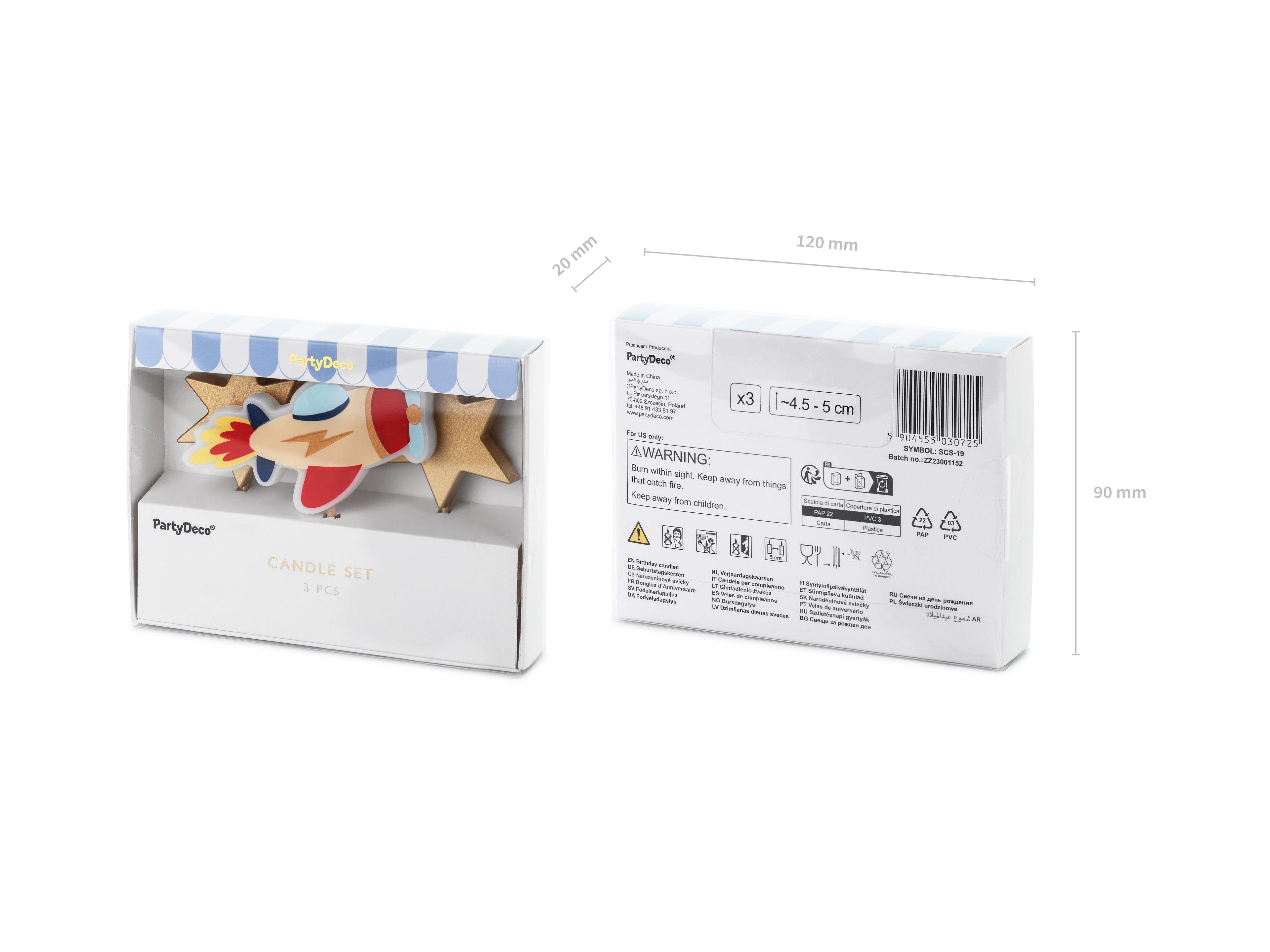 Flugzeug‑Geburtstagskerzen – 3er Set | Kerzen mit Flugzeug & Goldsternen | 4,5–5 cm | Kuchendeko für Kindergeburtstag