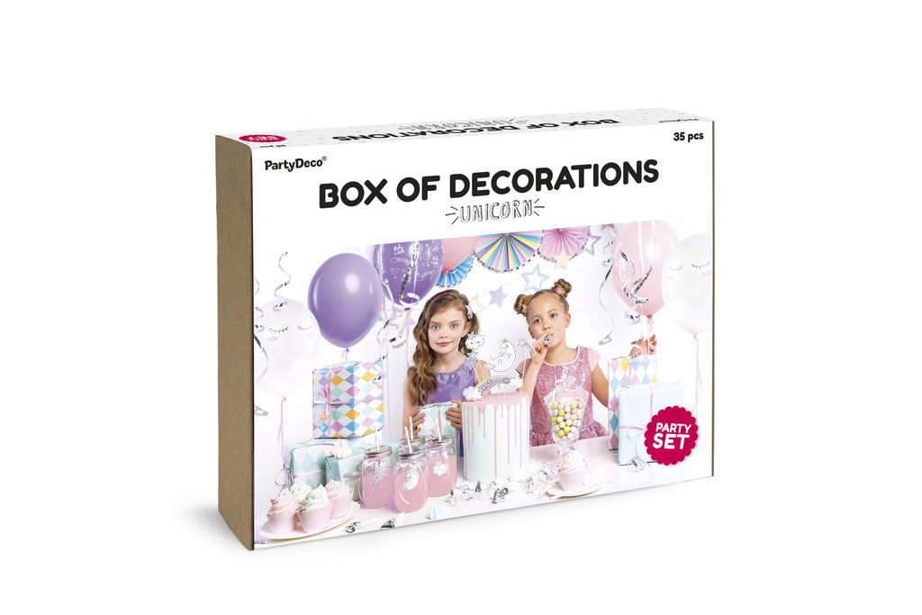 Partydekorationsset „Einhorn“ – Komplett‑Kit für Kindergeburtstag | Girlande, Cake‑Topper, Rosetten, Strohhalme, Luftballons, Pfeifen, Sticker, Luftschlangen & Satinband