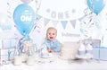 Partydekorationsset „1. Geburtstag“ – Silber & Blau | Komplett‑Kit: Banner „One“, Girlande, Cupcake‑Deko & ‑Förmchen, Cake‑Topper, Strohhalme, Luftballons, Luftschlangen & Satinband