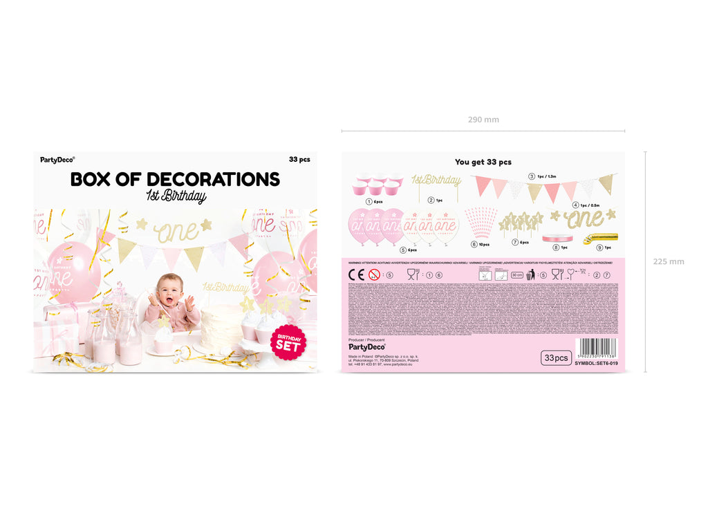 Partydekorationsset „1. Geburtstag“ – Gold & Rosa | Komplett‑Kit: Banner „One“, Girlande, Cupcake‑Deko & ‑Förmchen, Cake‑Topper, Strohhalme, Luftballons, Luftschlangen & Satinband
