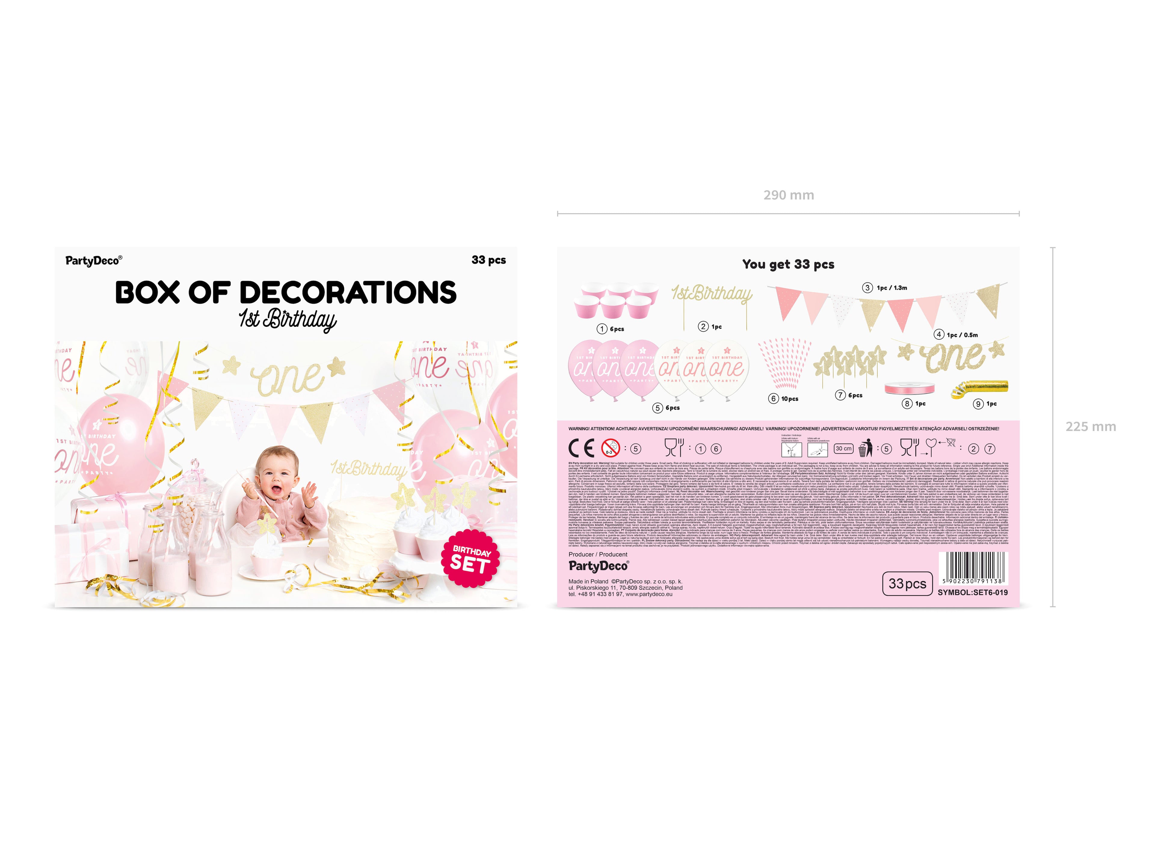 Partydekorationsset „1. Geburtstag“ – Gold & Rosa | Komplett‑Kit: Banner „One“, Girlande, Cupcake‑Deko & ‑Förmchen, Cake‑Topper, Strohhalme, Luftballons, Luftschlangen & Satinband