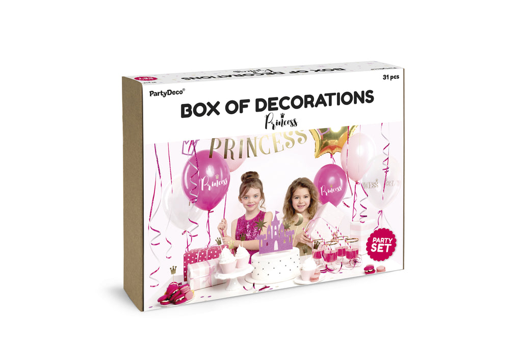Prinzessinnen-Partydeko-Set - Komplettes Geburtstagsset mit Banner, Ballons, Cake Topper, Strohhalmen und Konfetti