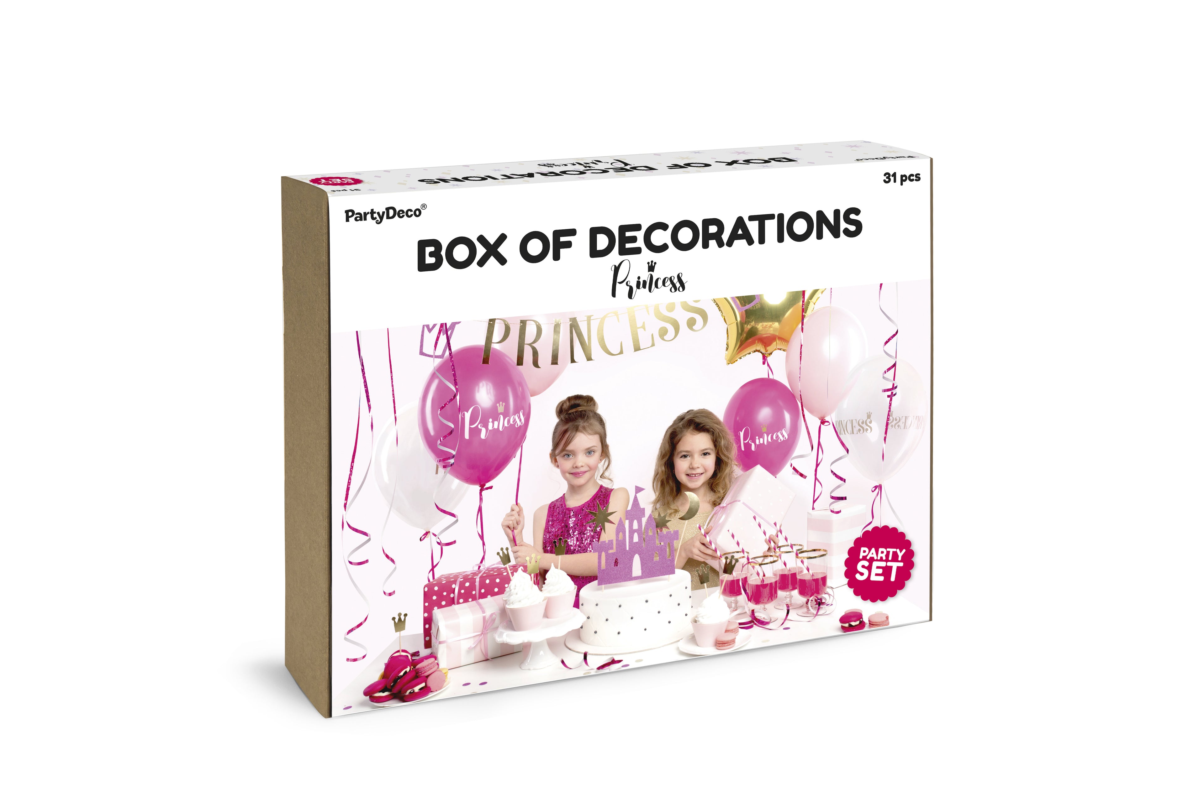 Prinzessinnen-Partydeko-Set - Komplettes Geburtstagsset mit Banner, Ballons, Cake Topper, Strohhalmen und Konfetti