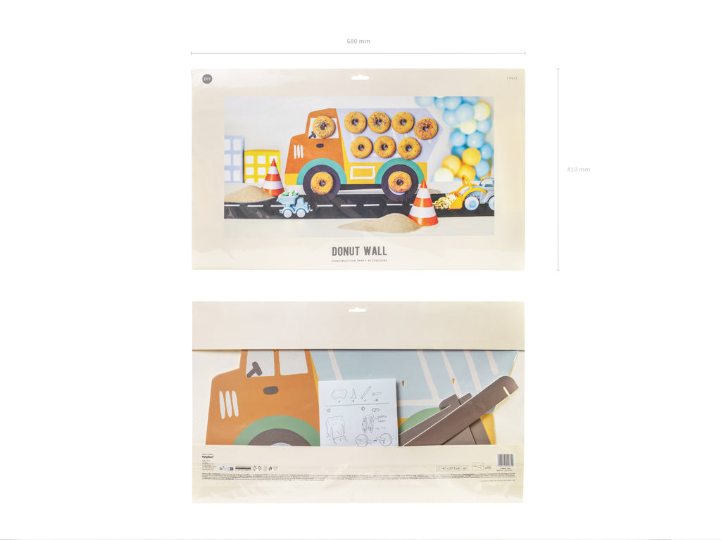 LKW‑Donut‑Wand – 61 × 37,5 cm | Donut Wall im Truck‑Design mit 10 Dübeln | Selbstmontage für Kindergeburtstag & Party