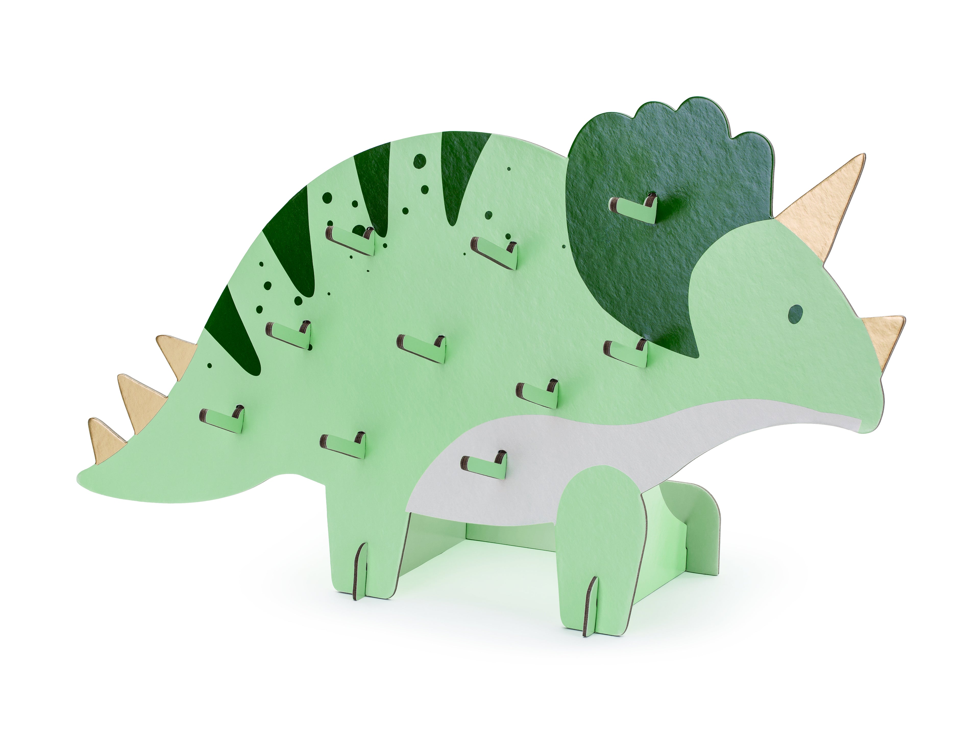 Triceratops-Snackwand 38 × 23 cm – Dino-Party Display mit 10 Dübeln, Papier, selbstaufbauend, Buffet & Candy Bar